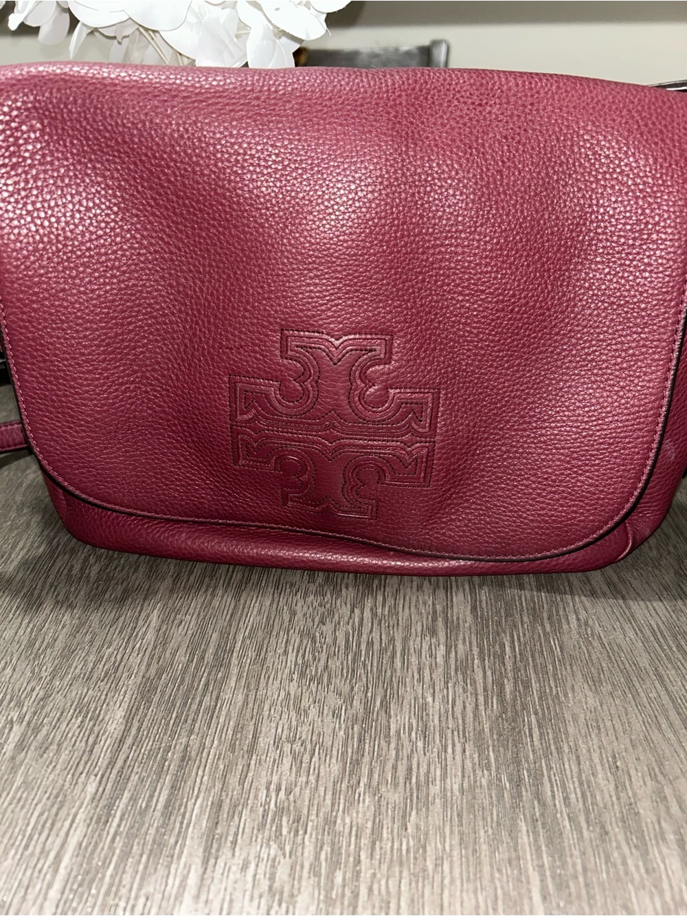 Tory Burch Pebbled Leather Crossbody in Berry Pink